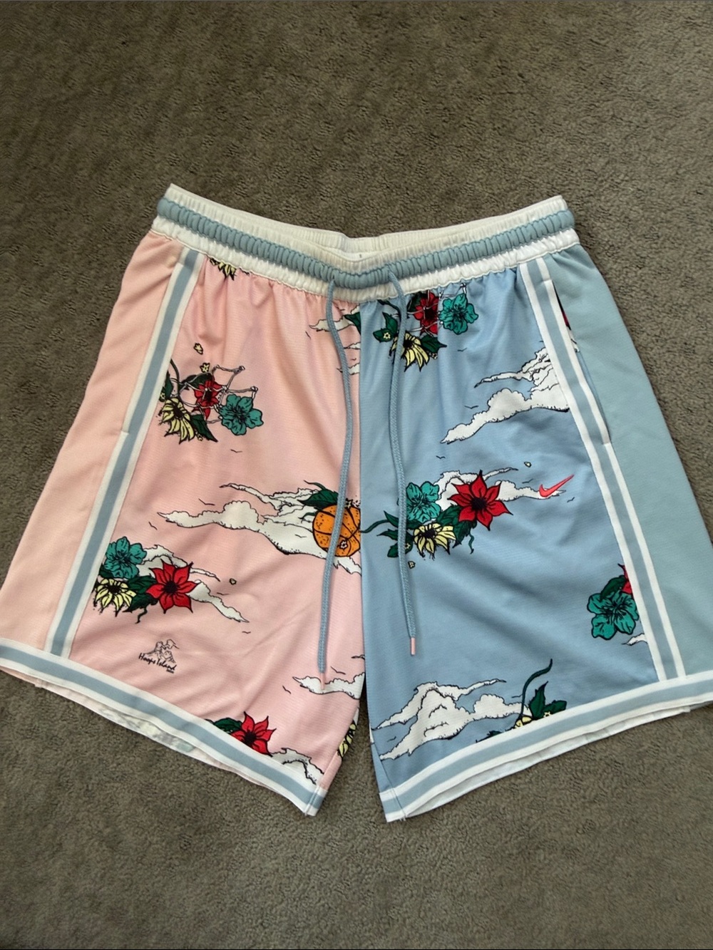 Nike Men’s Split Floral Athletic Shorts - Pink & Light Blue